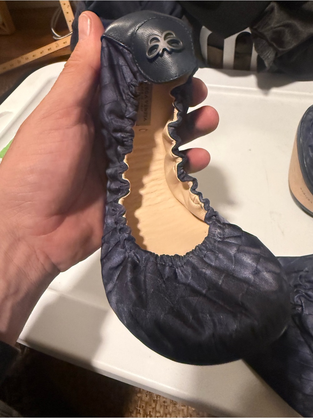Bottega Veneta elastic printed ballet flats 39 1/2 blue with dust bag